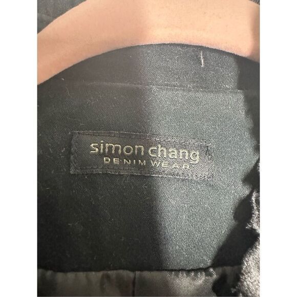 Simon Chang Denim Wear Women’s Bohemian Black Jacket Ruffle Satin Trim Sz20 Note - Picture 3 of 15